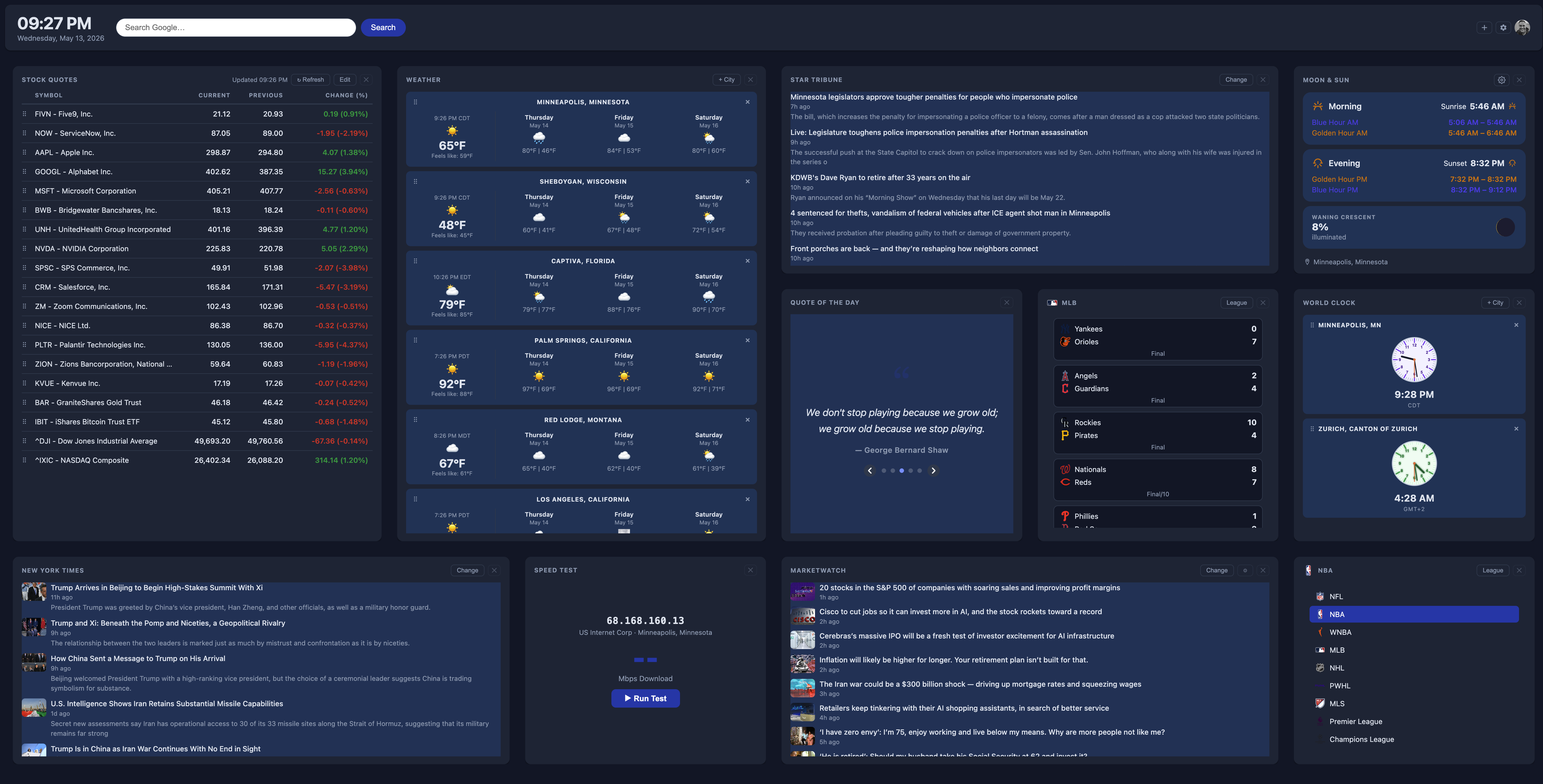 MyDashboard — browser dashboard preview