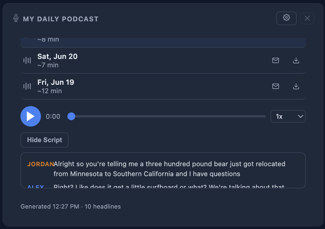 My Daily Podcast widget