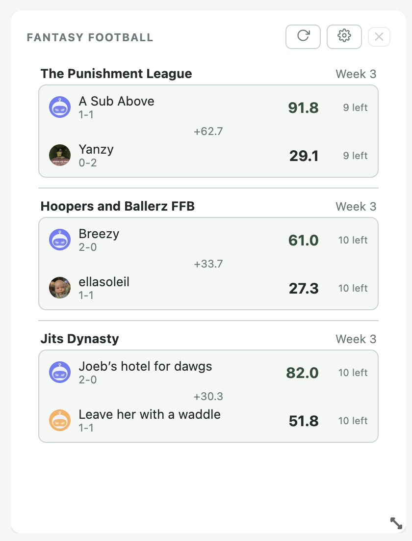 Fantasy Football widget