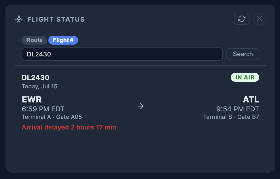 Flight Status widget