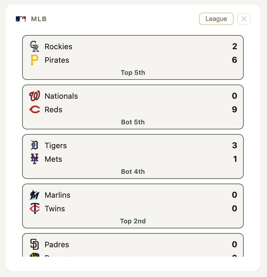 Live Scores widget